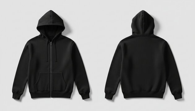 Black zip up hoodie mockup. Zipper hoodie. Front and back hoodie template