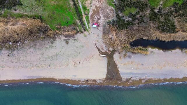 Aerial View of Dikili Coast and River Mouth in Izmir