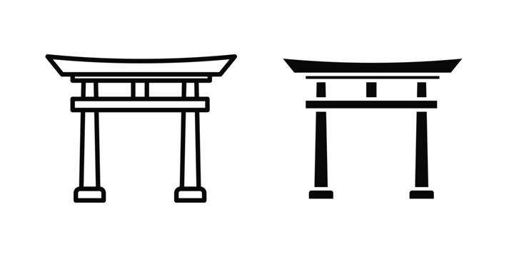 Torii gate icon - web black vector design.