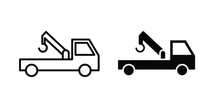 Tow truck icon - web black vector design.