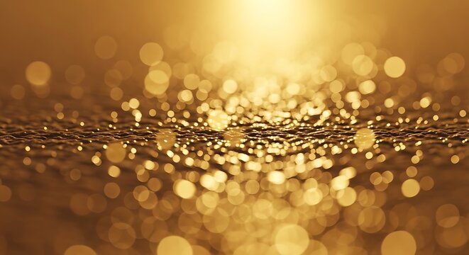 Glowing Golden Glitter Sparkling on Abstract Shimmering Surface