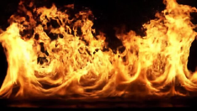 A mesmerizing mcu video of small, vibrant, dancing flames in oranges, yellows & reds, sharply defined against an inky black void, static, high clarity. Concept of isolated elemental energy