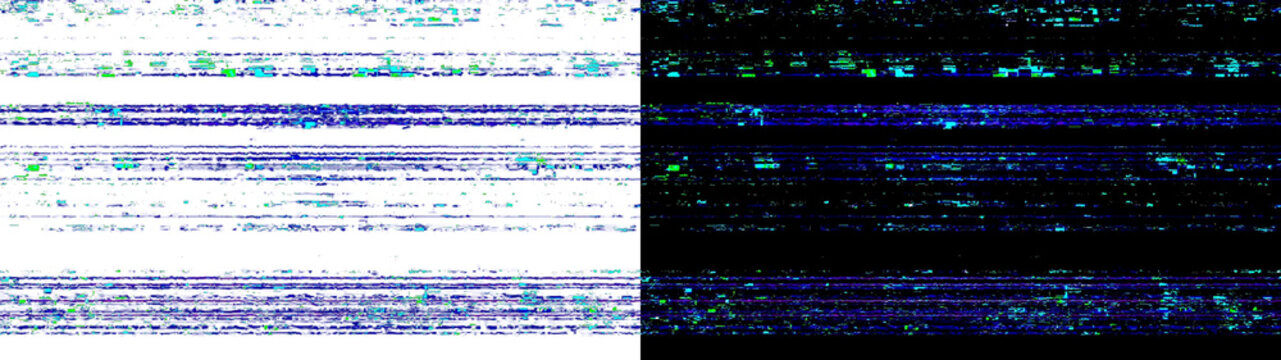 Scattered blue and green digital pixel blocks isolated on transparent background