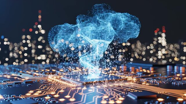 Cloud computing concept with circuit board for high-tech product launches and digital media