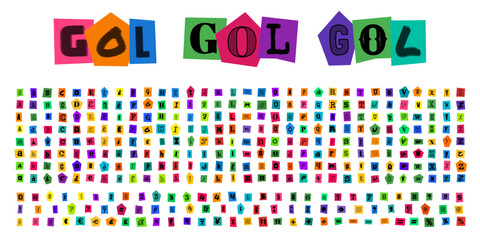 GOL GOL GOL lettere stile riscatto ritagli di giornale per design creativo e messaggi anonimi tipografia colorata per poster sportivi © velikiyzayats