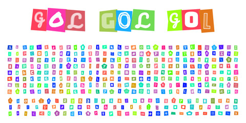 GOL lettere stile riscatto ritagli di giornale alfabeto completo per design creativo e messaggi anonimi stile tipografico vintage © velikiyzayats