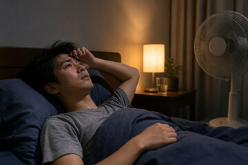 Fototapeta premium 熱帯夜 暑さ 不眠 電気 扇風機 のイメージ
