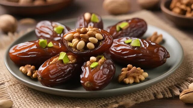 Delicious Stuffed Dates With Mixed Nuts On Plate Healthy Snack Video