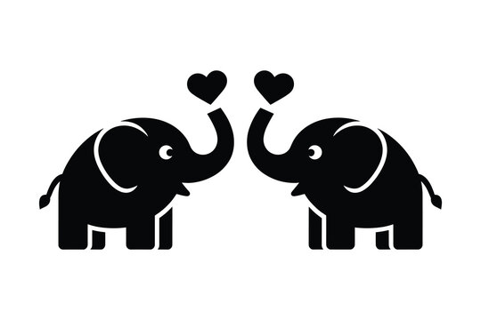 Two black elephants standing side by side elephant pair