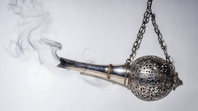 Antique silver censer with smoke