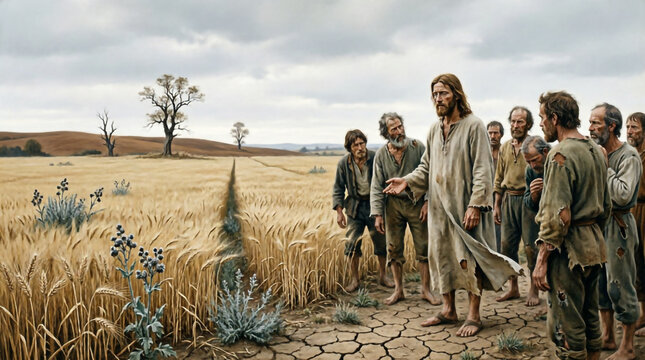 Jesus teaches the wheat and weeds parable, revealing God's harvest judgment to all.