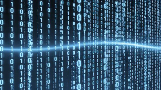 Digital binary code rain effect for high-tech product launches and digital media
