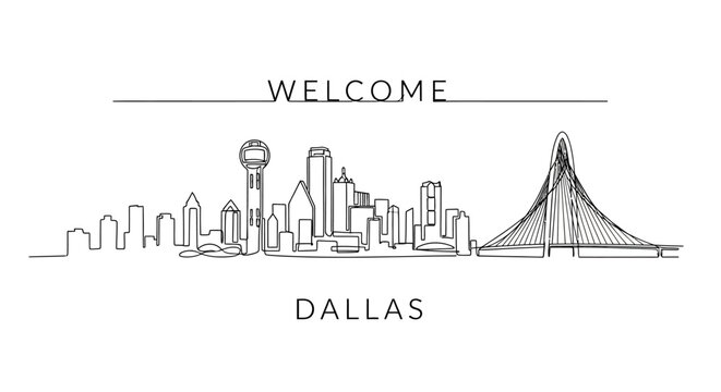 Welcome Dallas - Modern Line Art Skyline Illustration