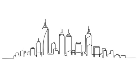Fototapeta premium Minimalist Skyline Drawing: Continuous Line Art of Urban Architecture