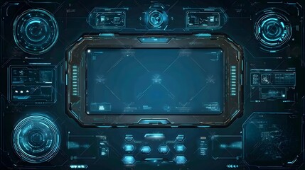 Fototapeta premium HUD Interface Empty Screen Blue Futuristic Panel Sci-Fi Game UI Stock Illustration