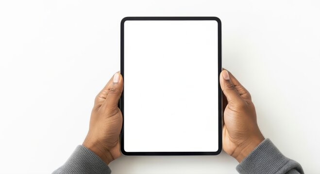 Hand holding smartphone with blank screen close up