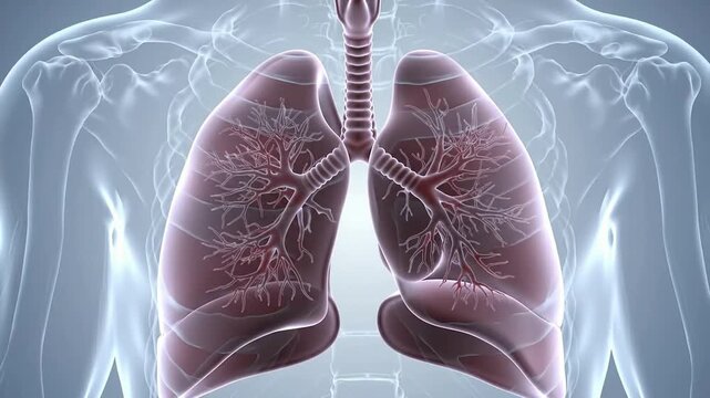 Realistic 3D Illustration of Human Lungs Showing Detailed Bronchial Structure for Medical and Educational Use