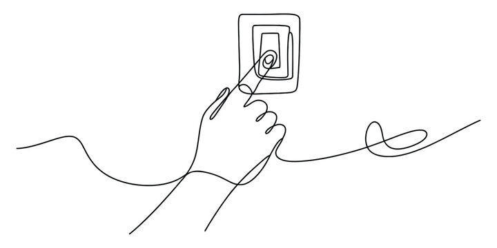 Hand pressing a light switch continuous line drawing