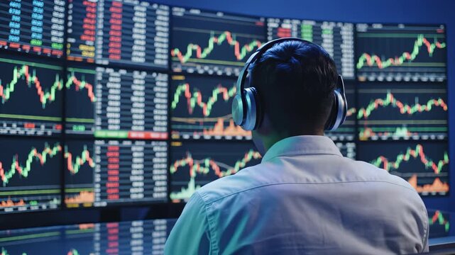 Person monitoring stock market data ideal for B2B marketing and corporate presentations