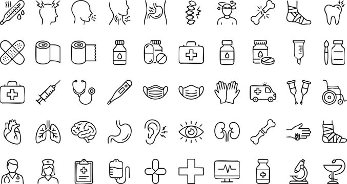 Healthcare and medical service icons with anatomy and equipment blood bag first aid healthcare equipment