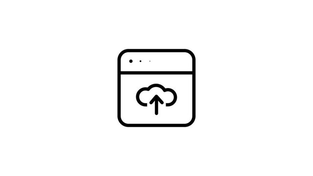 A minimal icon depicting a browser window featuring an upward arrow or cloud upload symbol representing file uploading or syncing via a web browser