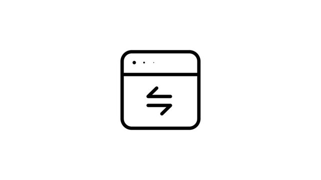 A clean line icon showing a browser window with two horizontal arrows pointing in opposite directions representing data transfer or content exchange