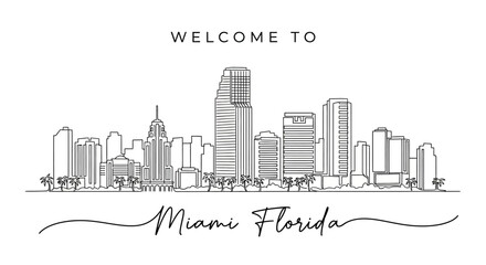 Fototapeta premium Miami Florida Skyline Illustration - Line Art, Welcome to City