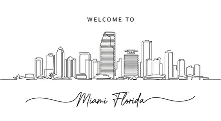 Fototapeta premium Miami Florida Skyline Line Art Illustration