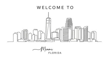 Fototapeta premium Miami Florida Skyline Line Art, Welcome to City Illustration