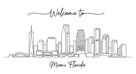 Fototapeta premium Miami Florida Skyline Minimalist Line Art Illustration