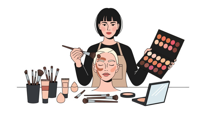Professional makeup artist applying cosmetics to a client.