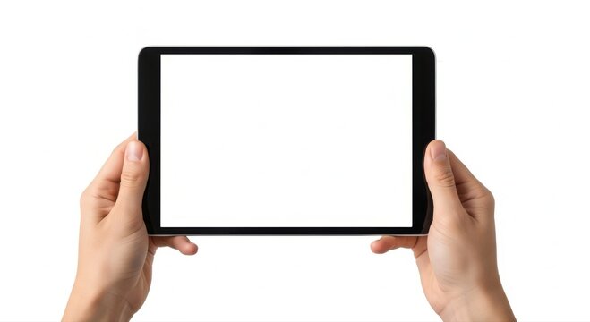 Hand holding smartphone with blank screen outdoors