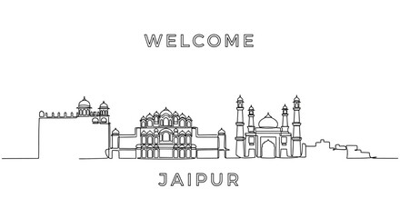 Fototapeta premium Welcome Jaipur India, Elegant Line Art Skyline