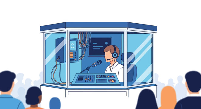 Professional Translator Working in a Soundproof Booth.