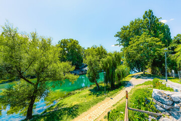 Fototapeta premium Ancient Kastel Fortress in Banja Luka, Bosnia and Herzegovina, massive stone walls and historic fortifications on the banks of Vrbas river.