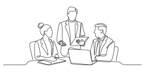 Business team having a meeting with laptop line drawing © JoyChandra