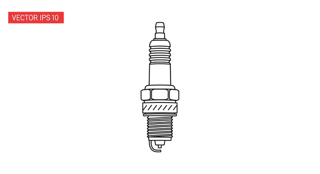 Spark Plug Line Art Drawing - Automotive Ignition System Component