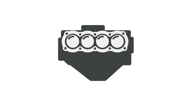 Stylized four-cylinder engine block icon, automotive, mechanical, isolated on white background