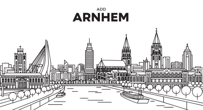Arnhem City Skyline Vector Illustration Black and White