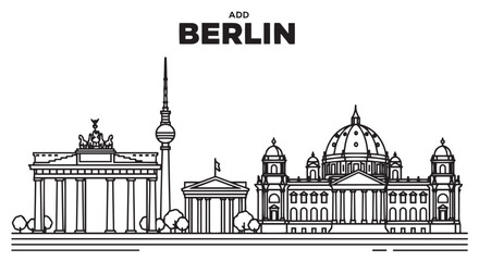 Berlin Skyline in Black and White Outline Illustration © creations sanddollar