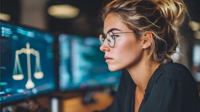 Woman Monitoring Legal Data Management And Ethics Regulation