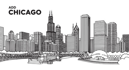 Fototapeta premium Chicago Skyline Illustration with Iconic Skyscrapers and Landmark