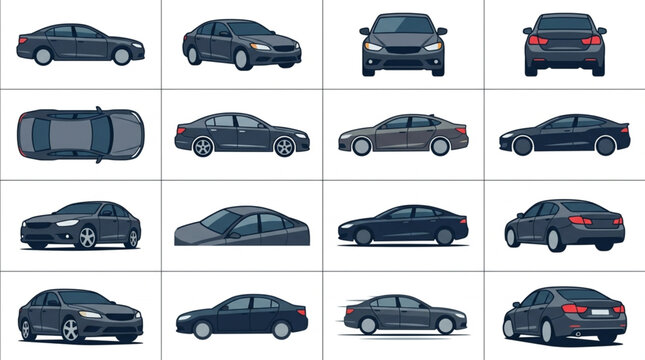 Collection of Pixel Art Cars in Various Angles and Views.