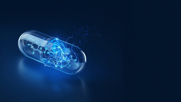 Futuristic Capsule with Digital Matrix and Abstract Technology Elements