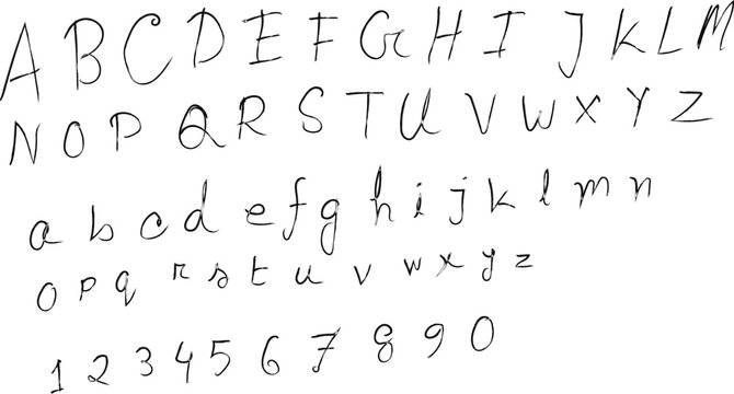 Handwritten Alphabet Set with Uppercase Lowercase Letters and Numbers in Casual Sketched Font Style