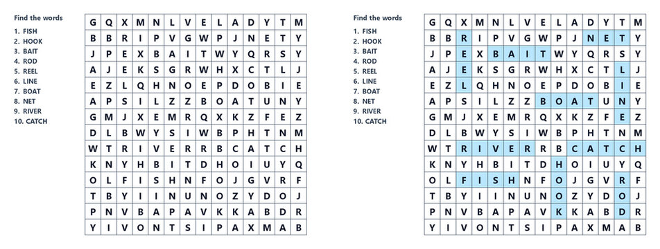 A clean and engaging word search puzzle with solution, ideal for printable activity books, educational worksheets, kids&rsquo; games, ESL materials, and hobby activity pages. Perfect for any theme.

