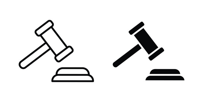 law gavel icon line, outline and flat vector elements