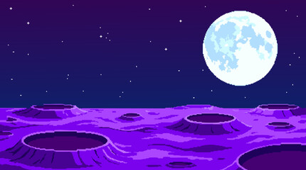 Pixel art moon landscape with craters and starry night sky © AnwarHosan