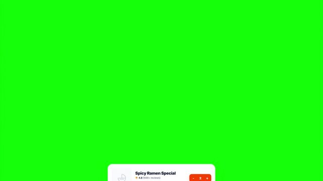 Spicy Ramen Food Delivery App Notification UI Element Modern Flat Motion Graphics Chroma Key Green Screen Overlay for Ecommerce Content