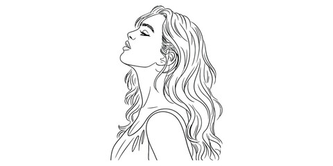 Woman profile portrait drawing with long wavy hair © Das